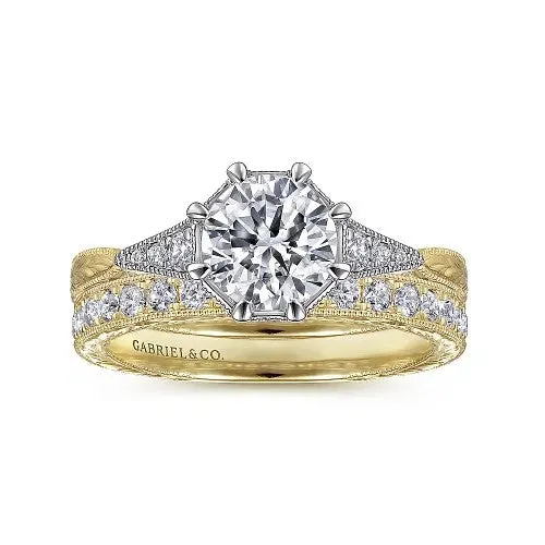Rings Sanna Vintage Inspired 14K WhiteYellow Gold Round Diamond Channel Set Engagement Ring Setting Only GABRIEL CO
