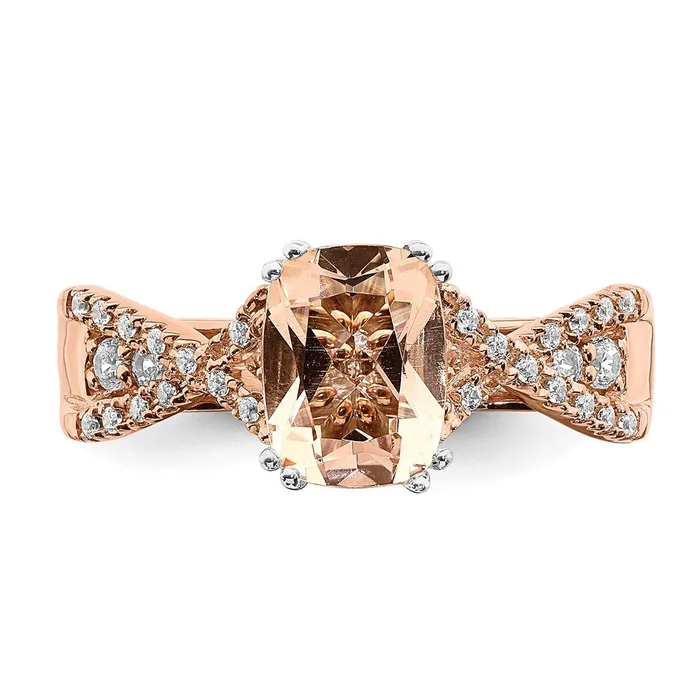 14k Rose Gold Morganite Real Diamond Engagement Ring Goldia Rings