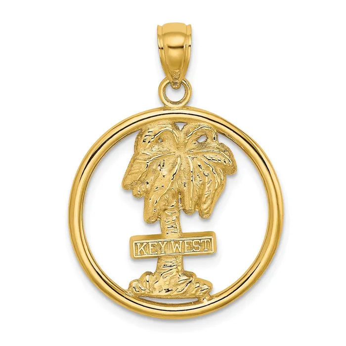 14k Yellow Gold KEY WEST Palm Tree Circle Charm Goldia Charm Necklaces