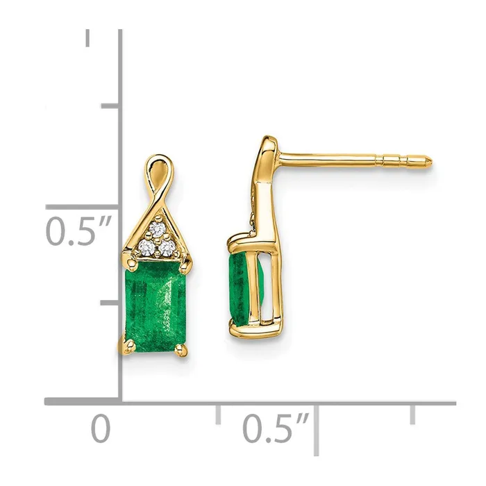 Earrings Solid 14k Yellow Gold Simulated Emerald and CZ Earrings Goldia