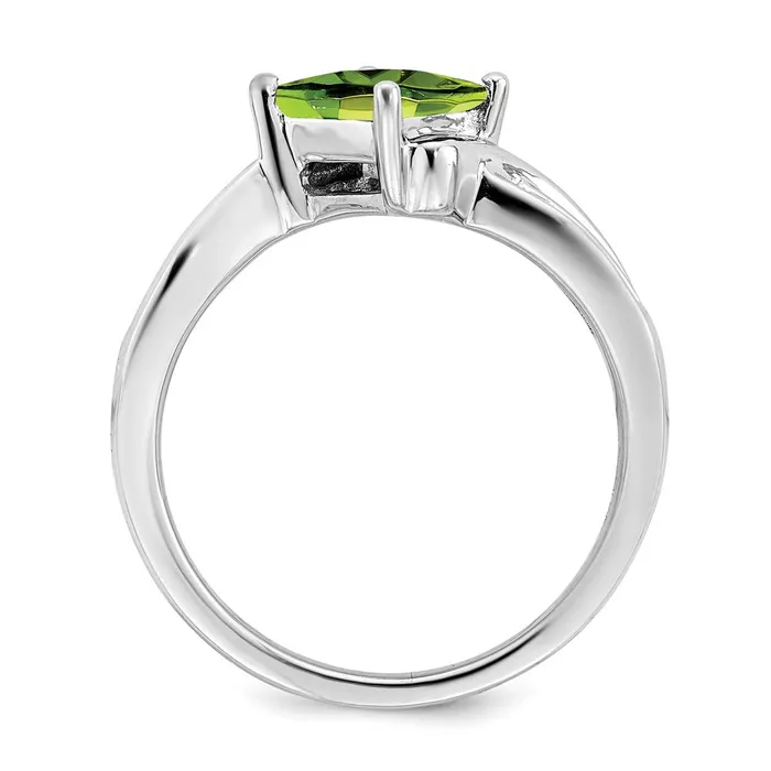 Goldia Rings 14k White Gold Square Peridot and Real Diamond Ring