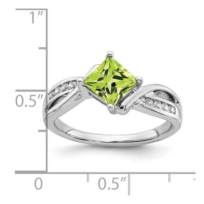 Goldia Rings 14k White Gold Square Peridot and Real Diamond Ring