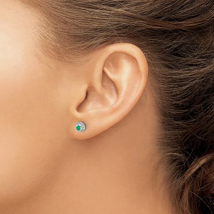 Solid 14k White Gold Simulated CZ and Cabochon Emerald Earrings Goldia Earrings Solid 14k White Gold Simulated CZ and Cabochon Emerald Earrings Goldia Earrings