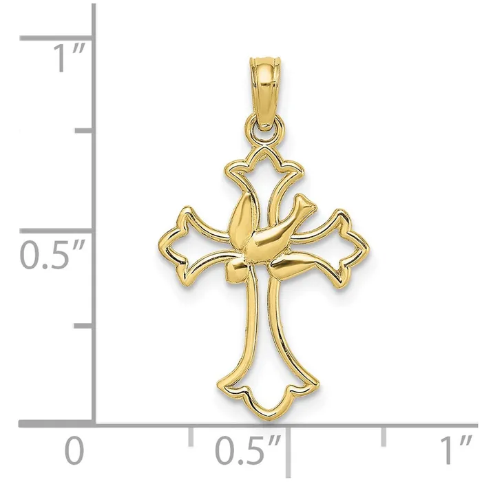 10K CutOut Dove Center Cross Charm TreasureFineJewelers Charm Necklaces