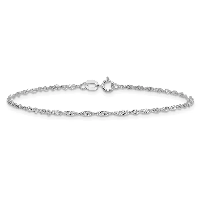 14K White Gold 10 inch 14mm Singapore with Spring Ring Clasp Anklet TreasureFineJewelers Rings