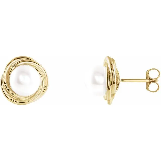 14K Yellow Gold Cultured White Gold Akoya Pearl Earrings TreasureFineJewelers Earrings