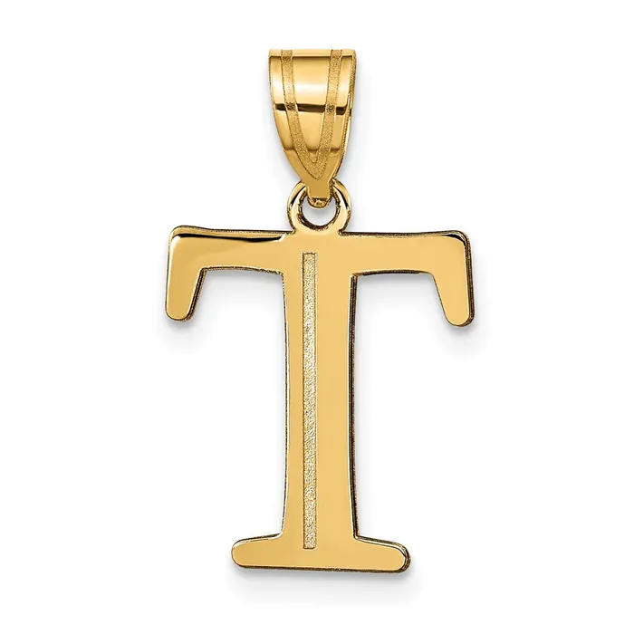 14k Yellow Gold Polished Etched Letter T Initial Pendant TreasureFineJewelers Necklaces