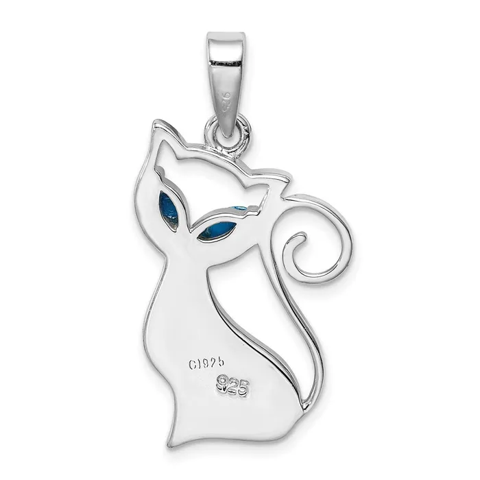 Necklaces TreasureFineJewelers Sterling Silver Rhodiumplated Created Opal Cat Pendant
