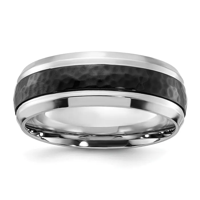 Rings TreasureFineJewelers Cobalt Polished wHammered Black IPplated Center 8mm Band