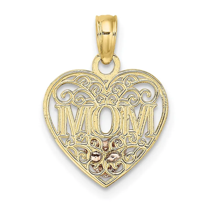 TreasureFineJewelers Rings 10k Twotone wWhite Rhodium MOM and Heart Pendant