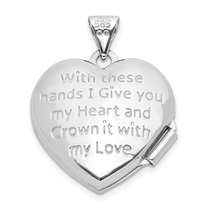 TreasureFineJewelers Rings 14k White Gold Diamond Heart Claddagh Locket