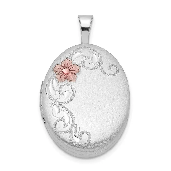 TreasureFineJewelers Rings Sterling Silver Rhodiumplated Enamel Floral 19mm Oval Locket