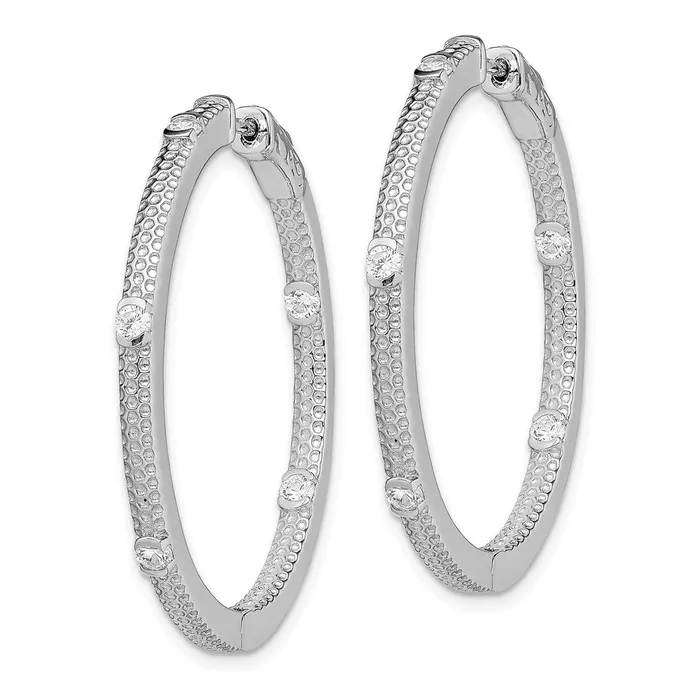 Earrings Sterling Silver Rhodplated CZ InOut Round Hinged Hoop EarringsWBCQE13716 WB Choice Jewelry Earrings Sterling Silver Rhodplated CZ InOut Round Hinged Hoop EarringsWBCQE13716 WB Choice Jewelry