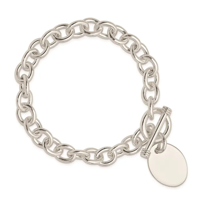WB Choice Jewelry Bracelets Sterling Silver Engraveable Oval Disc on Fancy Link BraceletWBCQH30275