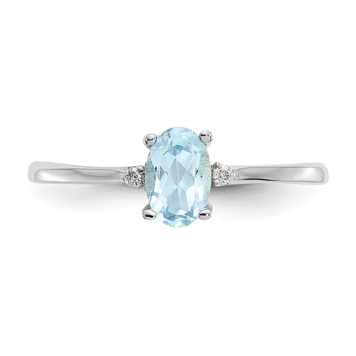 WB Choice Jewelry Rings 10k White Gold Polished Geniune Diamond Aquamarine Birthstone RingWBC10XBR216