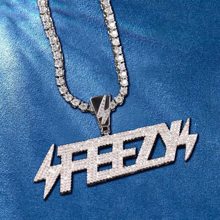 IceZeusShop Custom Iced Out Lightning Letter Pendant Necklaces