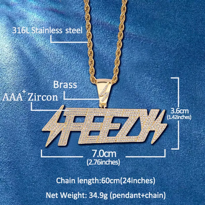 IceZeusShop Custom Iced Out Lightning Letter Pendant Necklaces