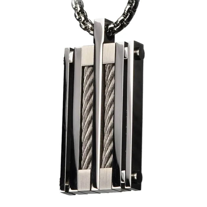 Silver Tone Stainless Steel Chunky Cable Pendant INOX JEWELRY Necklaces