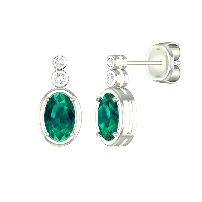 Birthstones Earrings 10kt White Gold Emerald And Diamond Earrings