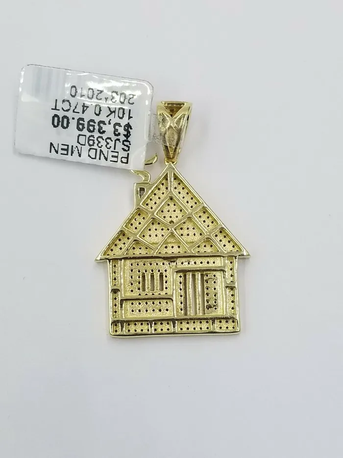 Charm Necklaces Gold and Diamond 10k Diamond Home Yellow Gold Trap House Charm Mens Pendant Real Genuine Diamonds