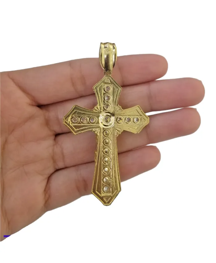 Charm Necklaces Gold and Diamond 10K Yellow Gold Jesus Cross Charm Pendant Religion Real 10kt