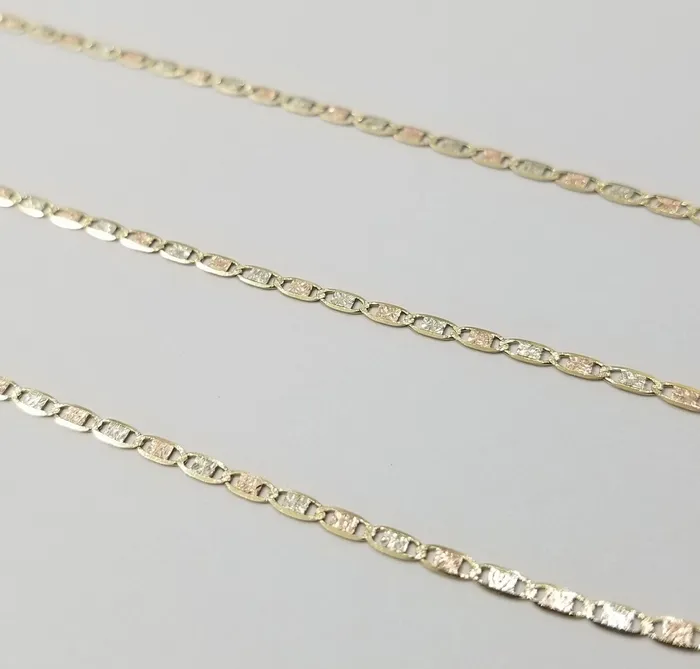 Gold and Diamond Necklaces Real 10k Trio Gold Valentino Chain Necklace 15mm 18 Inch Lobster Lock