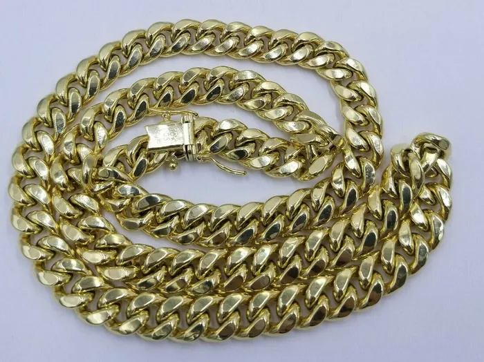 Gold and Diamond Necklaces Real Gold Chain 10k Gold Miami Cuban Link 24 Inch Necklace Strong Mens Chain