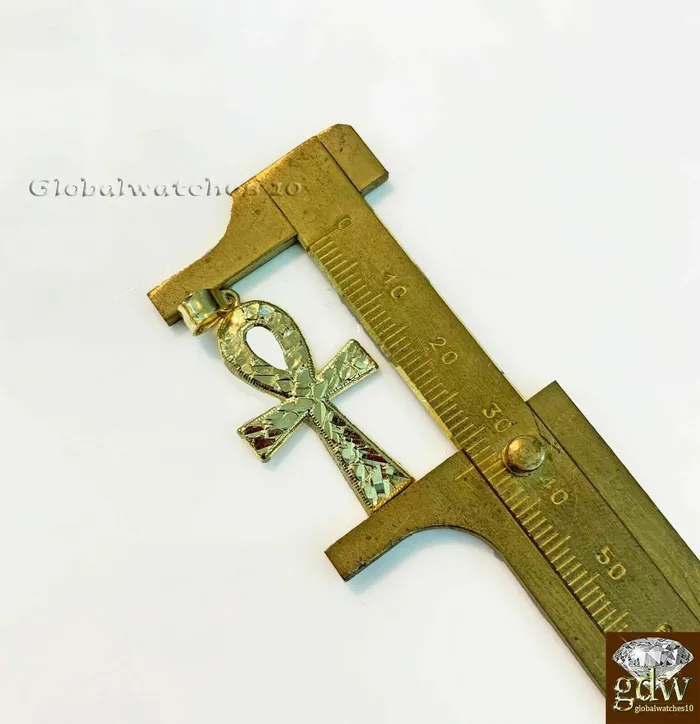 Necklaces Gold and Diamond 10k Yellow Gold Ankh Cross Charm Pendant Miami Cuban Chain 22 24 26 28