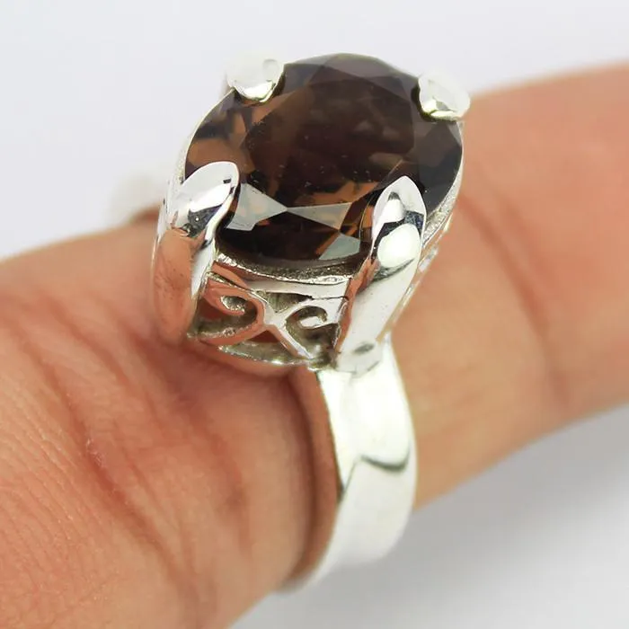 Rings Beads Supplies USA 85g Handmade Natural Smoky Quartz Designer 925 Sterling Silver Ring Quartz Ring
