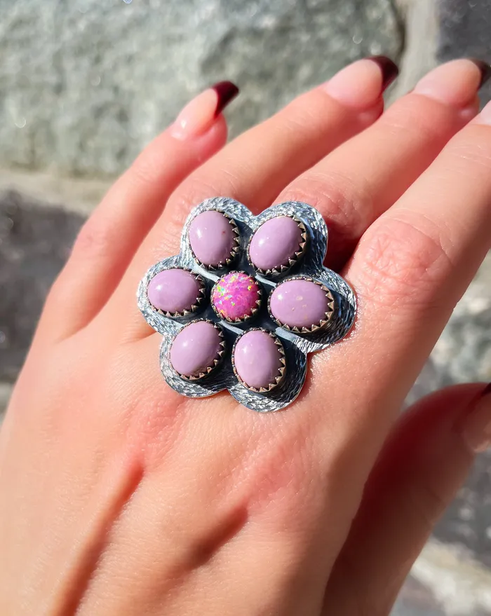 Rings Sophiareneboutiquecom Sterling Silver PURPLE PHOSPHOSITE PINK OPAL Custom Cluster Ring