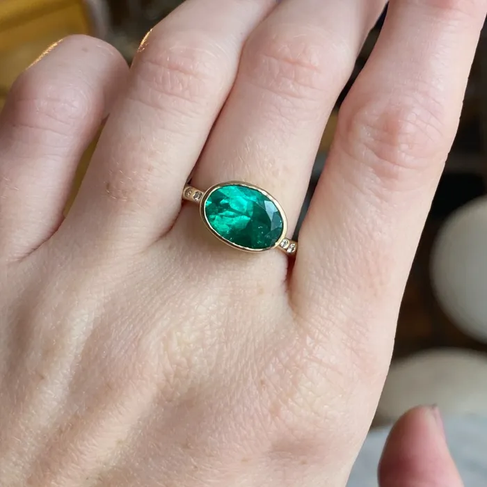 Emily Amey Jewelry Rings Colombian Emerald and Brilliant Diamonds ring in 14k gold