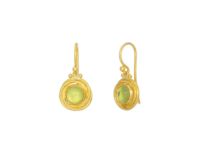 GURHAN Muse Gold Peridot Single Drop Earrings 7mm Round set in Wide Frame on Wire Hook GG GOLD OOAK Earrings