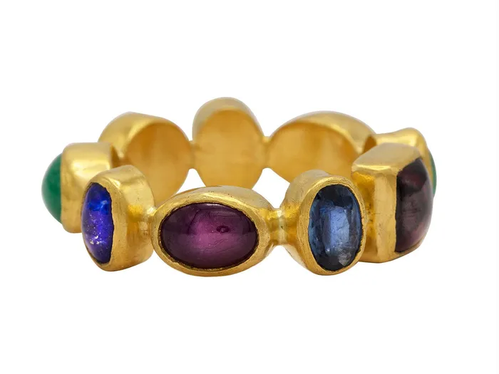 GURHAN Rune Gold Mixed Stone Band Ring All Around GG GOLD OOAK Rings