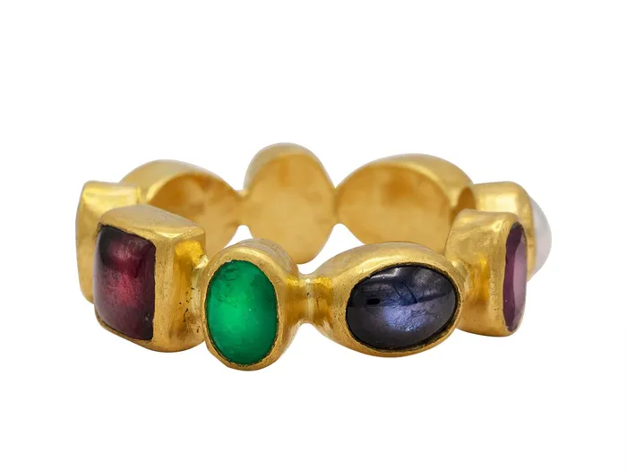 GURHAN Rune Gold Mixed Stone Band Ring All Around GG GOLD OOAK Rings