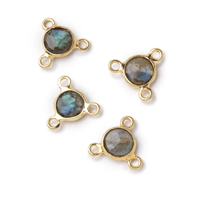 7mm Vermeil Bezel Labradorite Faceted Coin 3 Ring Connector 1 piece Beadsofcambaycom Rings