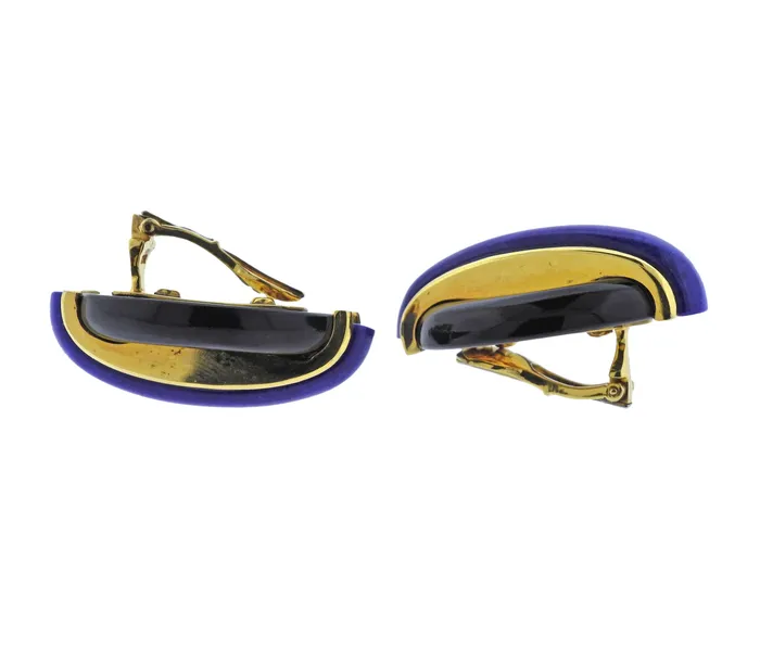 Aldo Cipullo Earrings Aldo Cipullo 1970s Onyx Lapis Gold Earrings