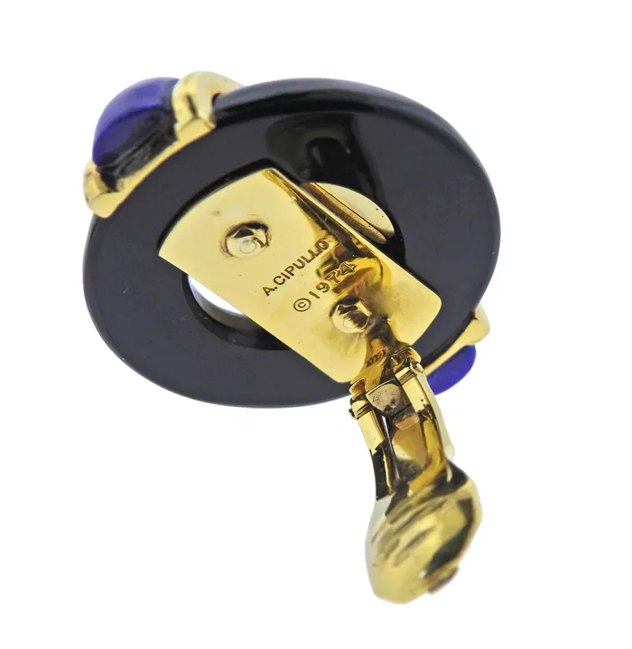 Aldo Cipullo Earrings Aldo Cipullo 1970s Onyx Lapis Gold Earrings