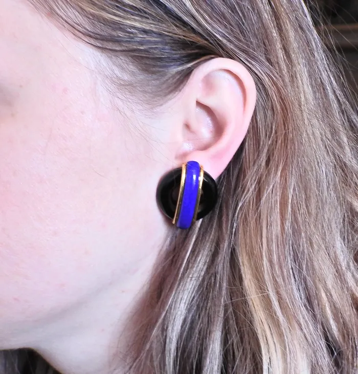 Aldo Cipullo Earrings Aldo Cipullo 1970s Onyx Lapis Gold Earrings