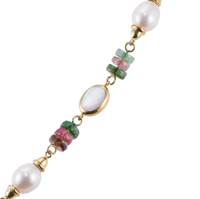 Asch Grossbardt Asch Grossbardt Inlay Gemstone Pearl Tourmaline Citrine Pendant Gold Necklace Necklaces