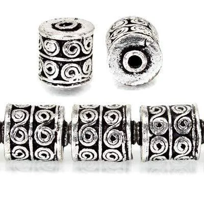 Beadsofcambaycom Rings 10x8mm Antiqued Sterling Silver Plated Sterling Silver Plated Copper Bead Wave Scroll Cylinder Tube 8 inch 21 pcs