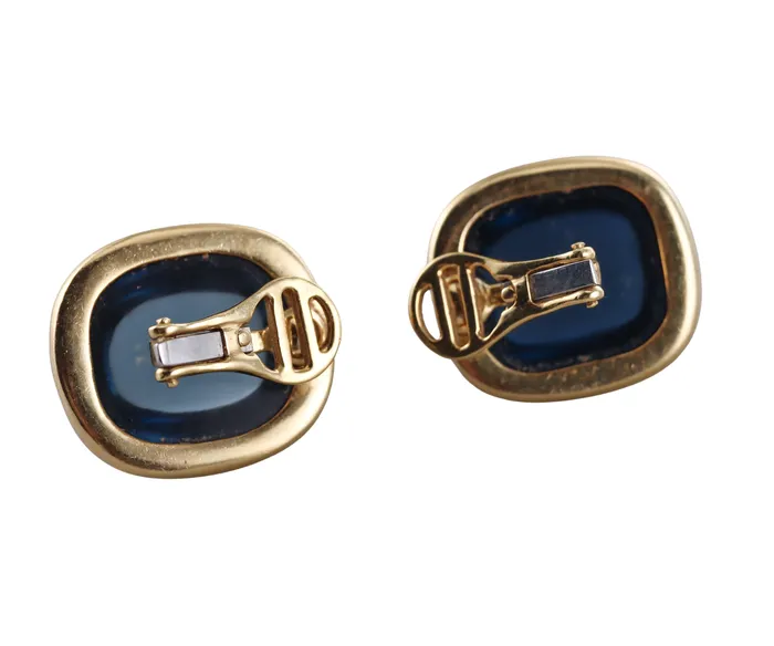 Earrings Laura Munder 94ctw London Blue Topaz Gold Cabochon Earrings Laura Munder
