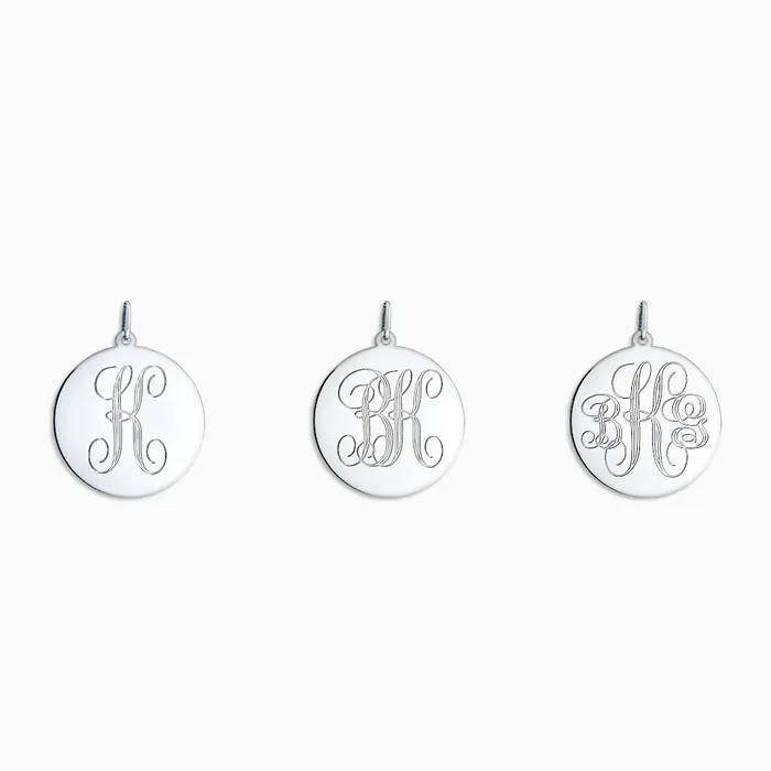 Necklaces Sandy Steven Engravers Engravable 78 inch Sterling Silver InterlockingScript Monogram Disc Charm Necklace