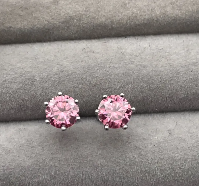 20 Carat Moissanite Earring Studs VVS1 Ear Studs Pink Diamond Earrings Pink Ear Studs Moissanite Earrings Moissanite Ear Studs Minx London Earrings
