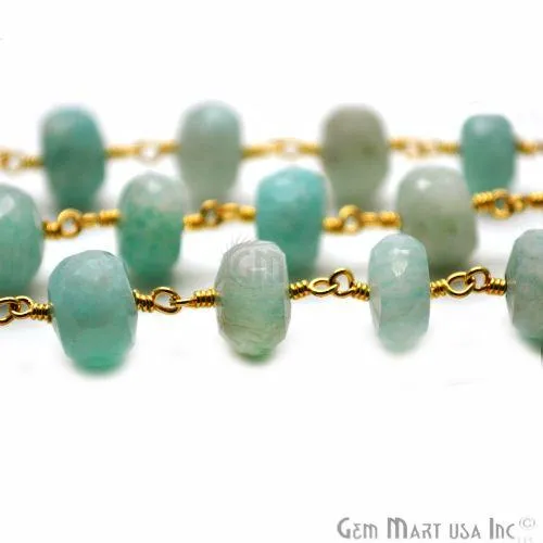 Amazonite Rondelle Beads Gold Plated Rosary Chain GemMartUSA PreStyled Sets