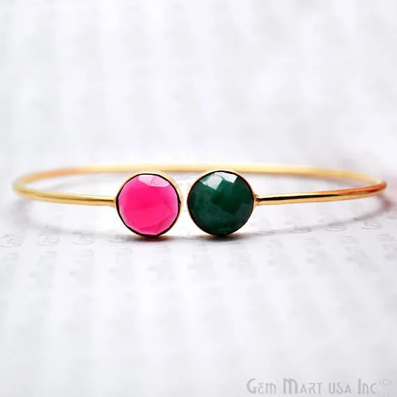 Bracelets GemMartUSA Pink Tourmaline Emerald 10mm Round Adjustable Interlock Gold Plated Bangle Bracelet