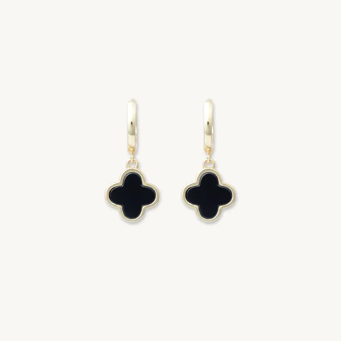 Camile Stone Earrings Clover Onyx Huggie Earrings