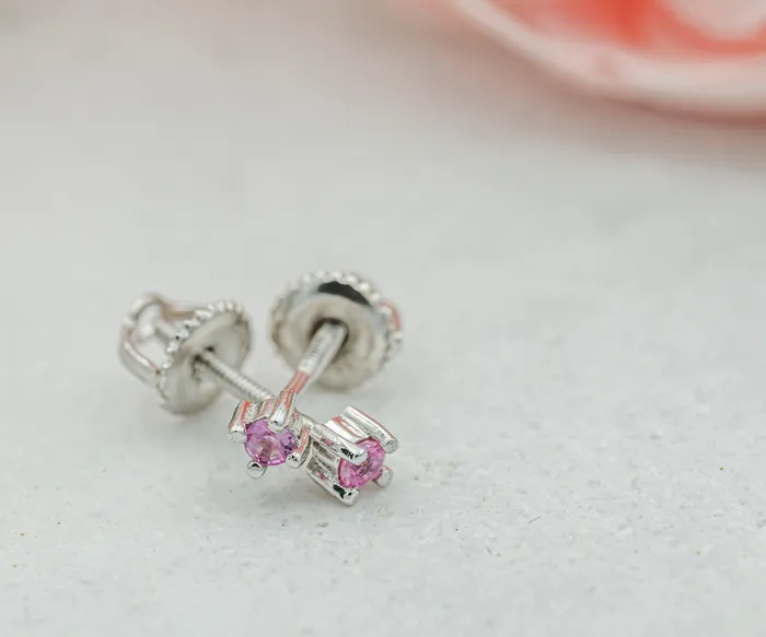 Cherished Moments Earrings Sterling Silver Pink Sapphire Earrings for Baby and Kids