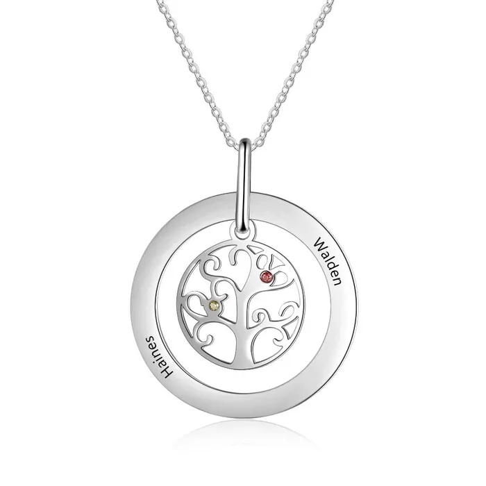 customjewelryan Necklaces Personalized Stainless Steel Necklace with Customized 2 Birthstone Tree of Life Pendant Gift for Mother