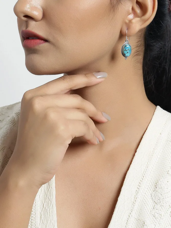 Earrings Blue Copper Turquoise Solid 925 Sterling Silver Dangle Earrings Jewelry YoTreasure