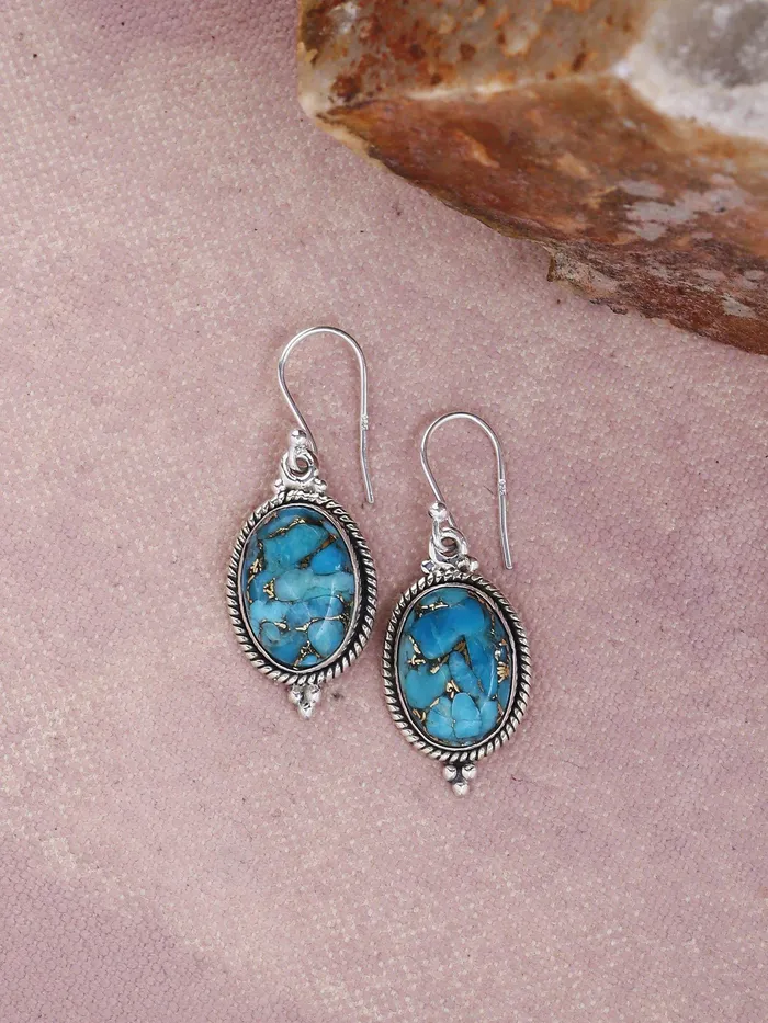 Earrings Blue Copper Turquoise Solid 925 Sterling Silver Dangle Earrings Jewelry YoTreasure